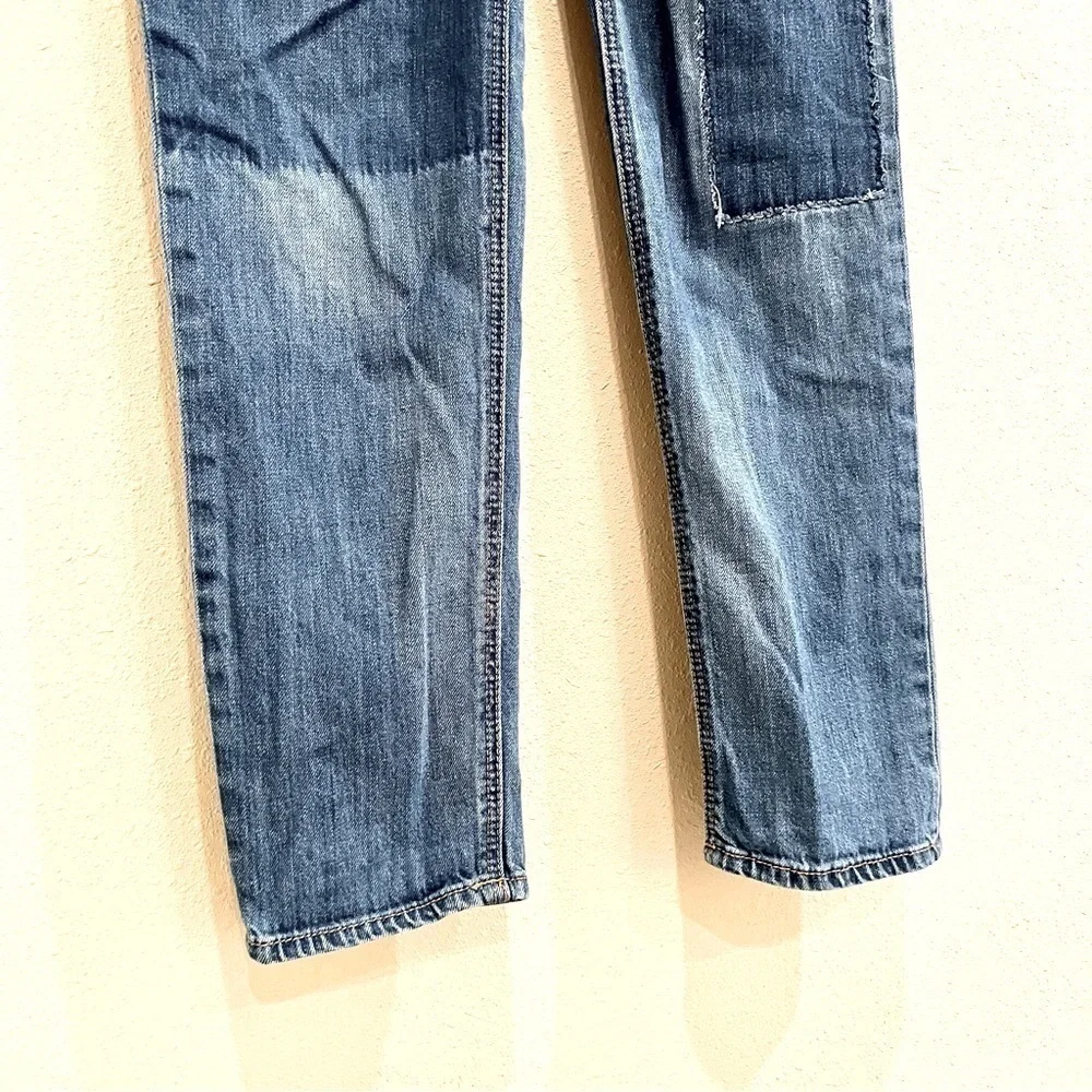 AMERICAN EAGLE Womens Tomgirl Jeans Shadow Patched Blues Button Fly Denim Size 0